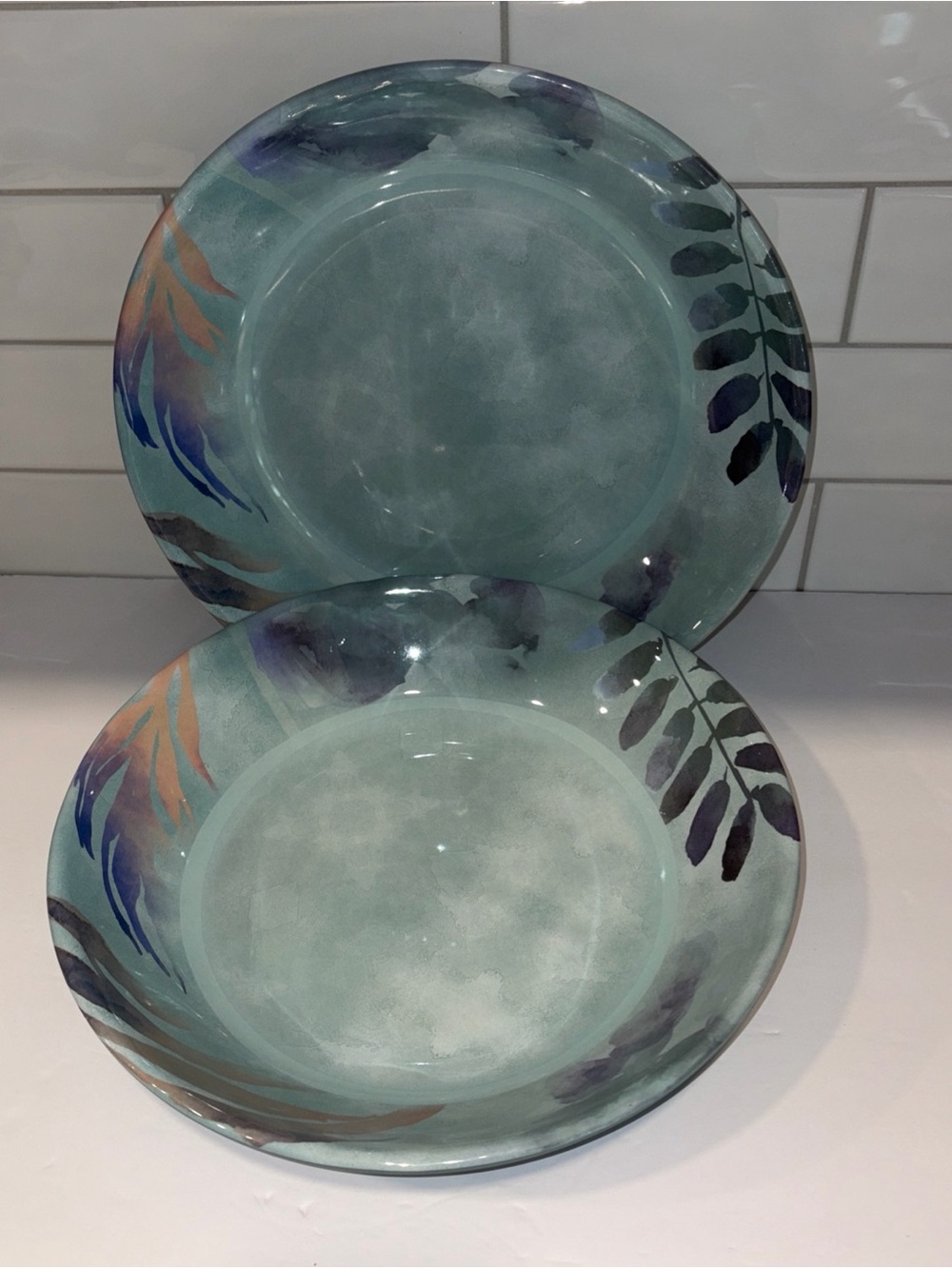 Set of 2 Cravings by Chrissy Teigen Tropical Melamine Serving Bowls Blue Aqua